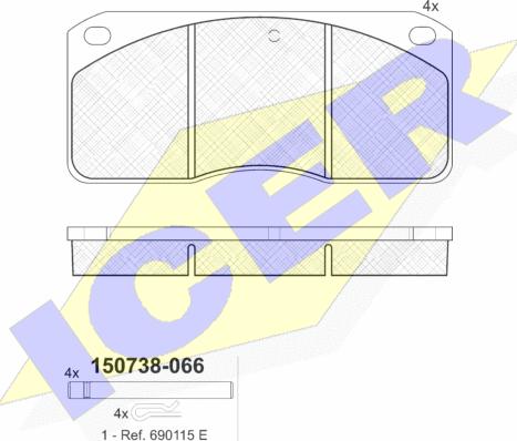 Icer 150738 - Комплект спирачно феродо, дискови спирачки vvparts.bg