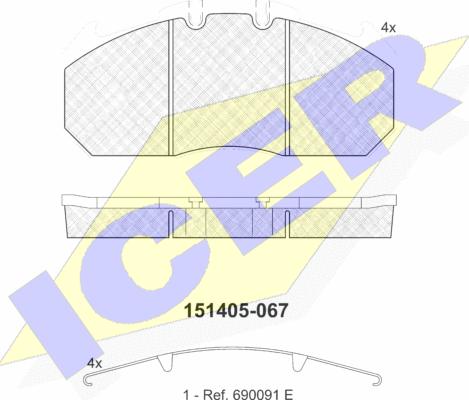 Icer 151405 - Комплект спирачно феродо, дискови спирачки vvparts.bg