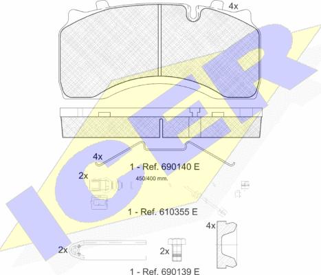 Icer 151430-122 - Комплект спирачно феродо, дискови спирачки vvparts.bg