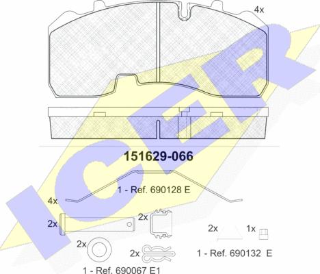 Icer 151629 - Комплект спирачно феродо, дискови спирачки vvparts.bg