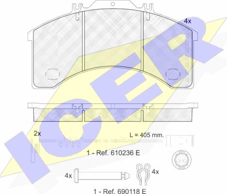 Icer 151043-110 - Комплект спирачно феродо, дискови спирачки vvparts.bg