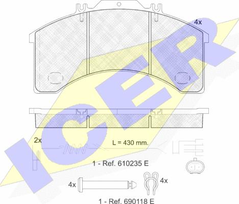 Icer 151043-111 - Комплект спирачно феродо, дискови спирачки vvparts.bg