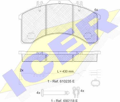 Icer 151042-111 - Комплект спирачно феродо, дискови спирачки vvparts.bg