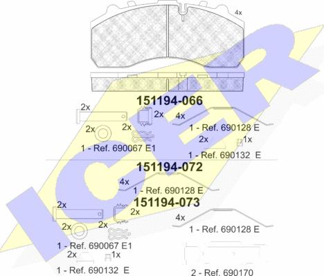 Icer 151194 - Комплект спирачно феродо, дискови спирачки vvparts.bg