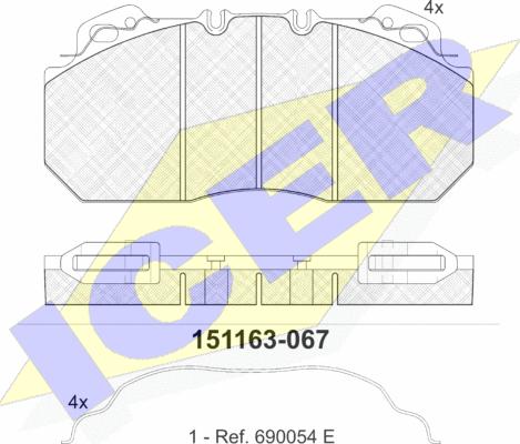 Icer 151163 - Комплект спирачно феродо, дискови спирачки vvparts.bg