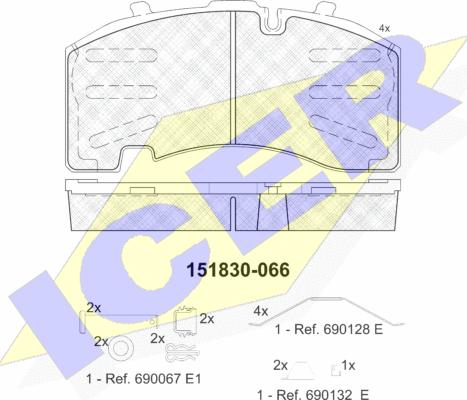 Icer 151830 - Комплект спирачно феродо, дискови спирачки vvparts.bg
