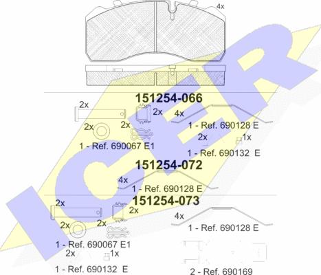 Icer 151254-072 - Комплект спирачно феродо, дискови спирачки vvparts.bg