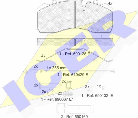 Icer 151254-225 - Комплект спирачно феродо, дискови спирачки vvparts.bg