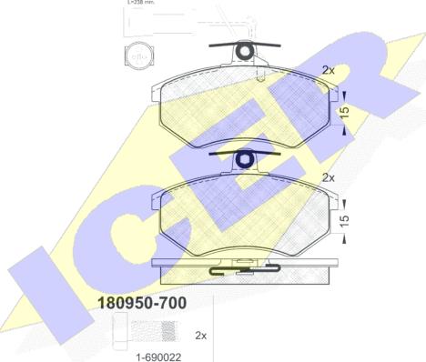Icer 180950-700 - Комплект спирачно феродо, дискови спирачки vvparts.bg