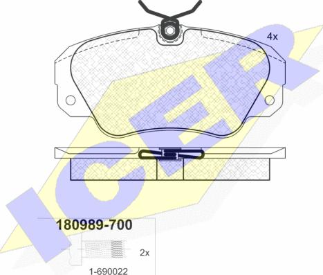 Icer 180989-700 - Комплект спирачно феродо, дискови спирачки vvparts.bg