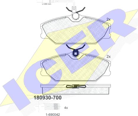 Icer 180930-700 - Комплект спирачно феродо, дискови спирачки vvparts.bg