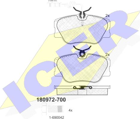 Icer 180972-700 - Комплект спирачно феродо, дискови спирачки vvparts.bg