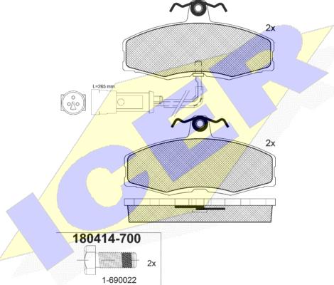 Icer 180414-700 - Комплект спирачно феродо, дискови спирачки vvparts.bg