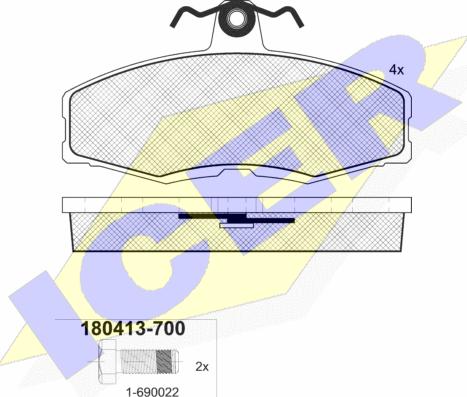 Icer 180413-700 - Комплект спирачно феродо, дискови спирачки vvparts.bg