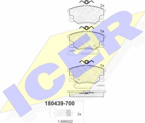 Icer 180439-700 - Комплект спирачно феродо, дискови спирачки vvparts.bg