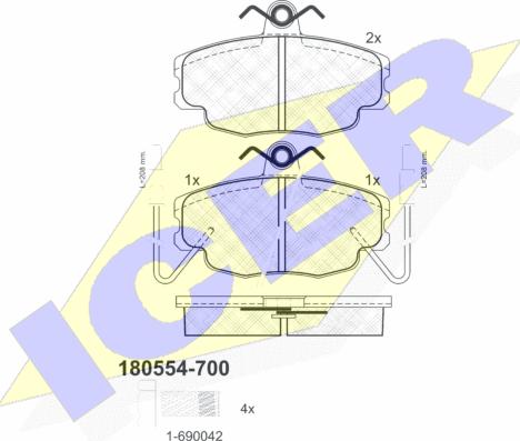 Icer 180554-700 - Комплект спирачно феродо, дискови спирачки vvparts.bg