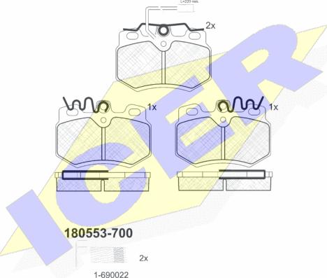 Icer 180553-700 - Комплект спирачно феродо, дискови спирачки vvparts.bg