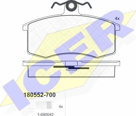 Icer 180552-700 - Комплект спирачно феродо, дискови спирачки vvparts.bg