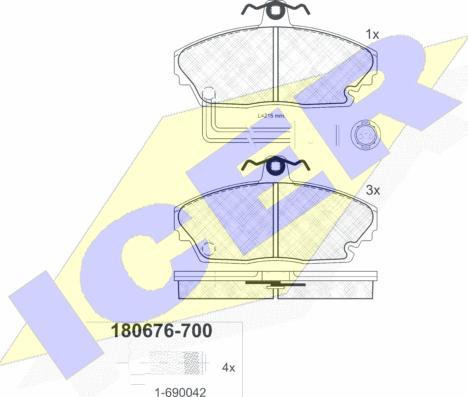 Icer 180676-700 - Комплект спирачно феродо, дискови спирачки vvparts.bg