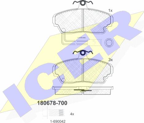 Icer 180678-700 - Комплект спирачно феродо, дискови спирачки vvparts.bg