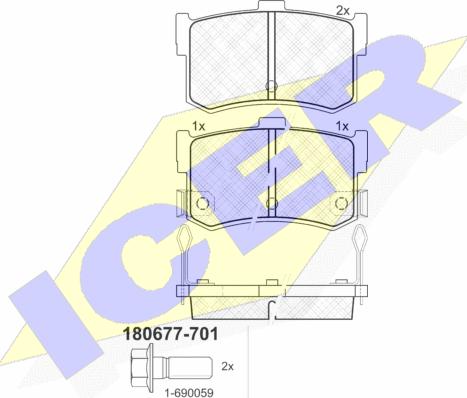 Icer 180677-701 - Комплект спирачно феродо, дискови спирачки vvparts.bg