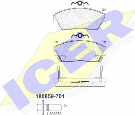 Icer 180859-701 - Комплект спирачно феродо, дискови спирачки vvparts.bg