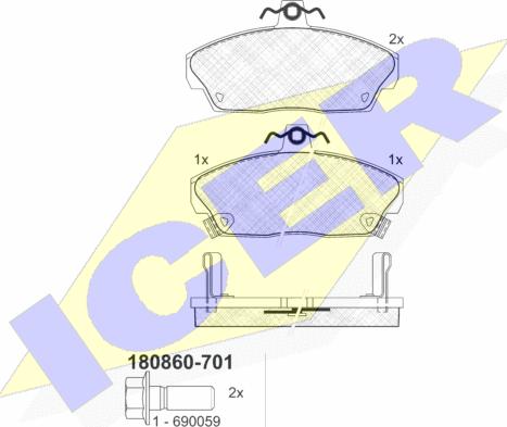 Icer 180860-701 - Комплект спирачно феродо, дискови спирачки vvparts.bg