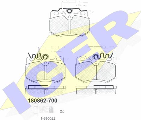 Icer 180862-700 - Комплект спирачно феродо, дискови спирачки vvparts.bg