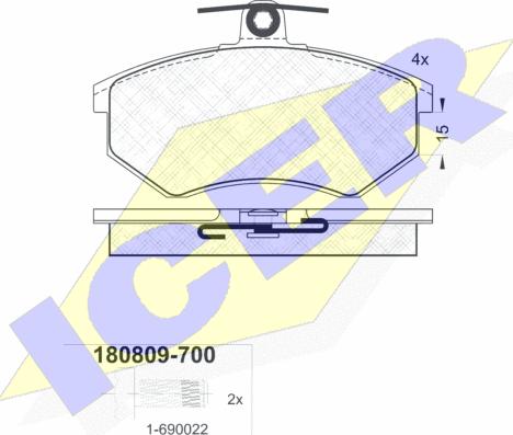 Icer 180809-700 - Комплект спирачно феродо, дискови спирачки vvparts.bg