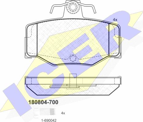 Icer 180804-700 - Комплект спирачно феродо, дискови спирачки vvparts.bg