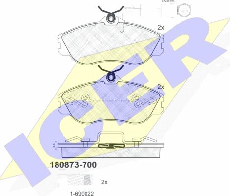 Icer 180873-700 - Комплект спирачно феродо, дискови спирачки vvparts.bg