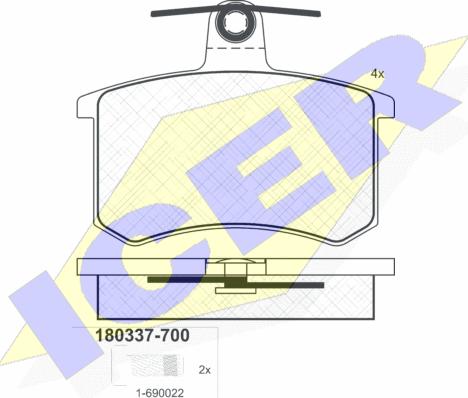 Icer 180337-700 - Комплект спирачно феродо, дискови спирачки vvparts.bg