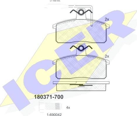 Icer 180371-700 - Комплект спирачно феродо, дискови спирачки vvparts.bg