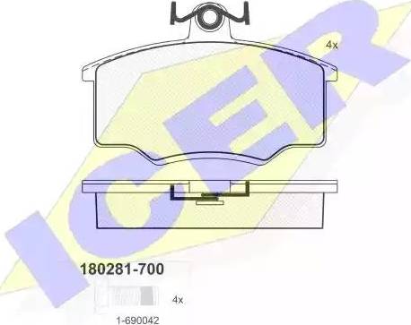 Icer 180281 - Комплект спирачно феродо, дискови спирачки vvparts.bg