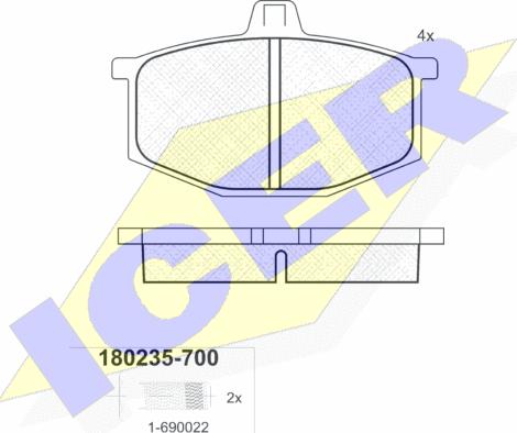 Icer 180235-700 - Комплект спирачно феродо, дискови спирачки vvparts.bg