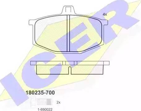 Icer 180235 - Комплект спирачно феродо, дискови спирачки vvparts.bg