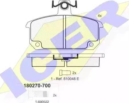 Icer 180270 - Комплект спирачно феродо, дискови спирачки vvparts.bg