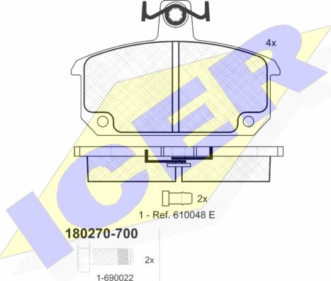 Icer 180270-700 - Комплект спирачно феродо, дискови спирачки vvparts.bg