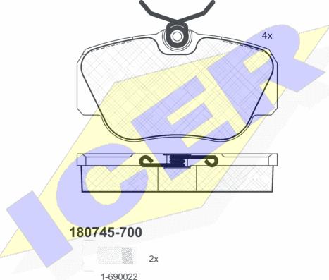 Icer 180745-700 - Комплект спирачно феродо, дискови спирачки vvparts.bg