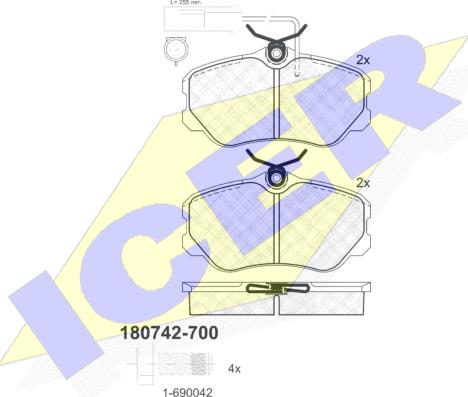 Icer 180742-700 - Комплект спирачно феродо, дискови спирачки vvparts.bg