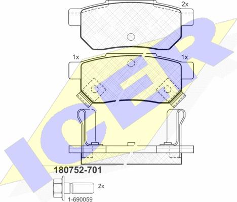 Icer 180752-701 - Комплект спирачно феродо, дискови спирачки vvparts.bg