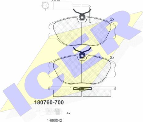 Icer 180760-700 - Комплект спирачно феродо, дискови спирачки vvparts.bg