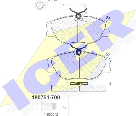 Icer 180761-700 - Комплект спирачно феродо, дискови спирачки vvparts.bg