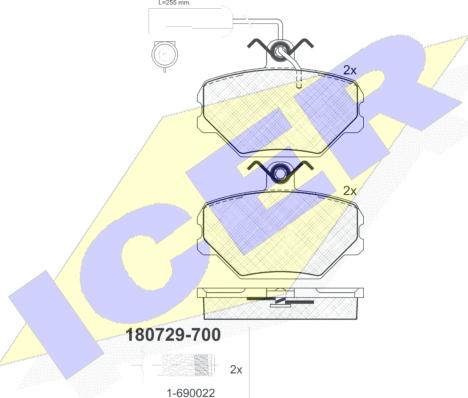 Icer 180729-700 - Комплект спирачно феродо, дискови спирачки vvparts.bg