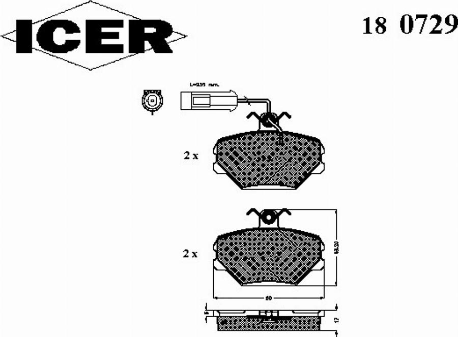 Icer 180729 - Комплект спирачно феродо, дискови спирачки vvparts.bg