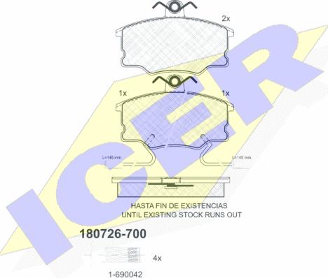 Icer 180726-700 - Комплект спирачно феродо, дискови спирачки vvparts.bg