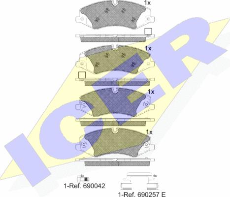 Icer 181957-203 - Комплект спирачно феродо, дискови спирачки vvparts.bg