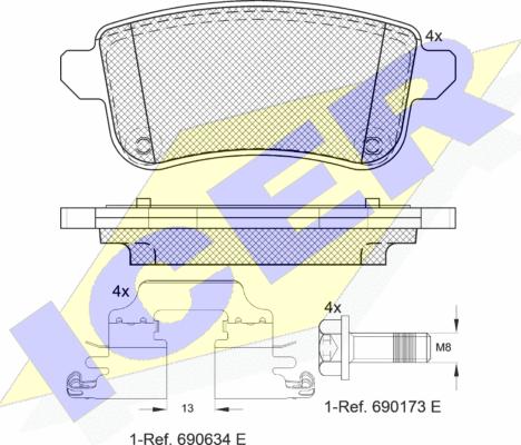 Icer 181904203 - Комплект спирачно феродо, дискови спирачки vvparts.bg