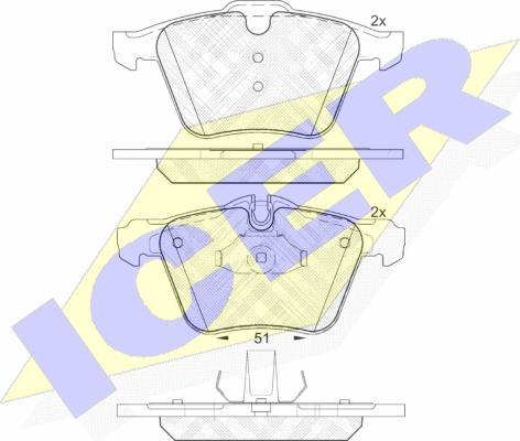 Icer 182149 - Комплект спирачно феродо, дискови спирачки vvparts.bg