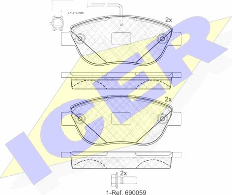 Icer 181440-203 - Комплект спирачно феродо, дискови спирачки vvparts.bg